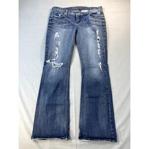 Guess Jeans Womens Foxy Flare 30 Embroidered And Studded Pockets Dark Distressed